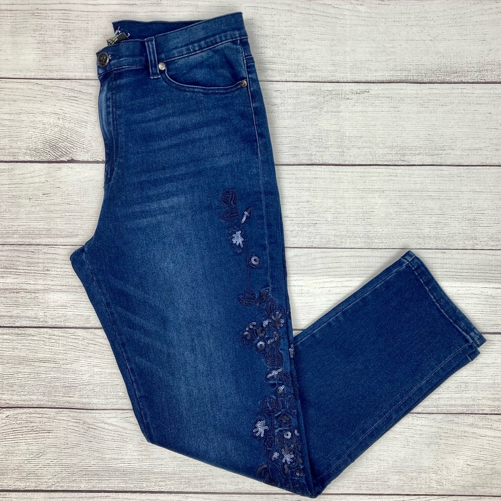 DG2 Jeans, Dark Indigo, sequin legs. Size 10